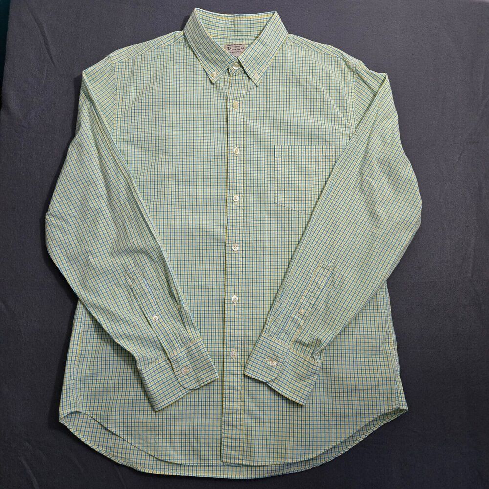 J. Crew Dress Shirt Men L Yellow Blue Check Oxford Button Down Long Sleeve